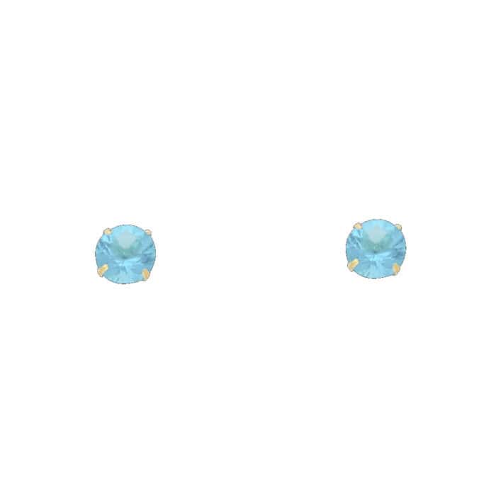 14K Yellow Gold 5mm RD Cubic Zirconia Stamp Stud Earrings w/Screw(DEC) - Image 2