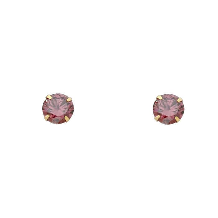 14K Yellow Gold 6mm RD Cubic Zirconia Stamp Stud Earrings w/Screw(JUL) - Image 2