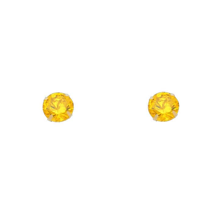 14K Yellow Gold 6mm RD Cubic Zirconia Stamp Stud Earrings w/Screw(NOV) - Image 2