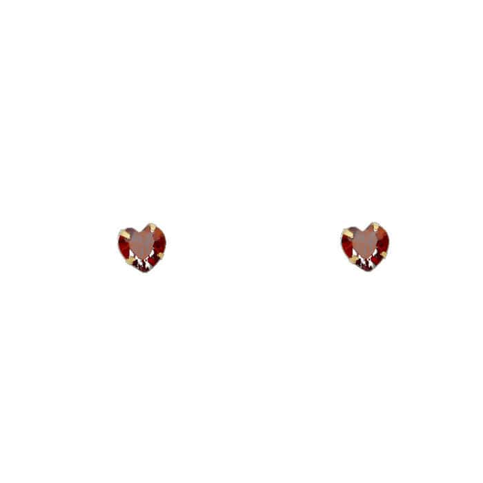 14K Yellow Gold 4mm Heart Cubic Zirconia Stamp Stud Earrings w/Screw (JAN) - Image 2