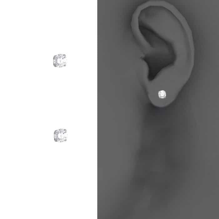 14K White Gold RD 3mm Stud Earrings w/Screw (APR) - Image 4