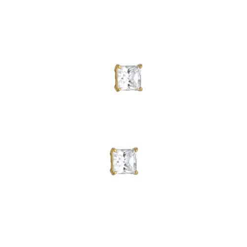 14K Yellow Gold 4mm SQ Basket Stud Earrings w/Silicone