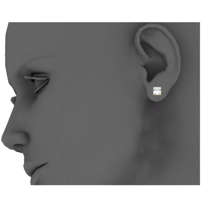 14K Yellow Gold 7mm SQ Basket Stud Earrings w/Silicone - Image 2