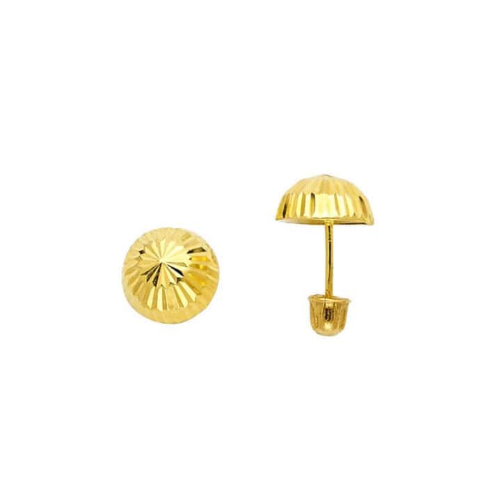 14K Yellow Gold 4mm Screw Fluted Half Ball Earrings w/Screw