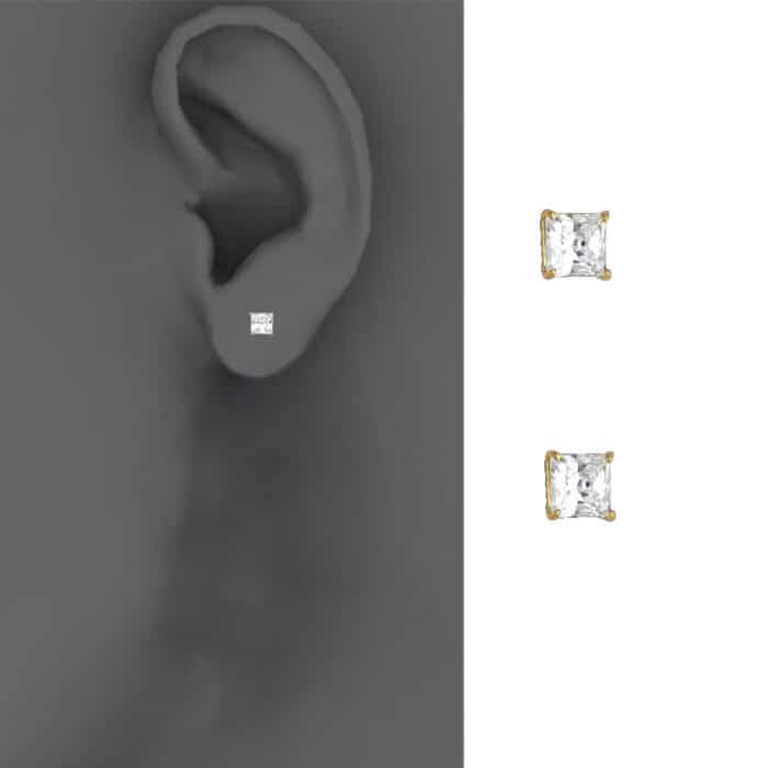 14K Yellow Gold 4mm SQ Basket Stud Earrings w/Screw - Image 2