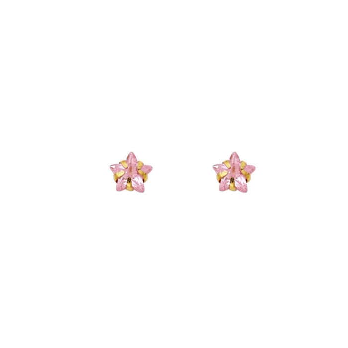 14K White Gold 5mm Pink Star Cubic Zirconia Stud Earrings w/Screw - Image 2