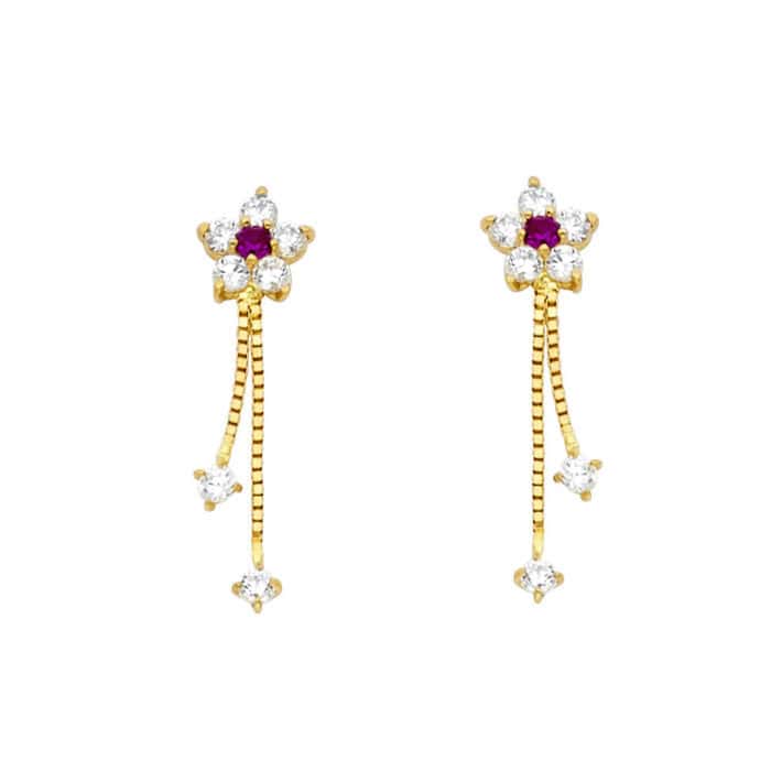 14K Yellow Gold Cubic Zirconia Dangel Stud Earrings w/Screw - Image 2
