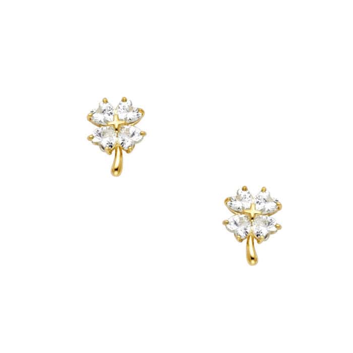 14K Yellow Gold Colver Cubic Zirconia Stud Earrings w/Screw - Image 2