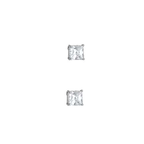 14K White Gold 4mm SQ Basket Stud Earrings w/Silicone