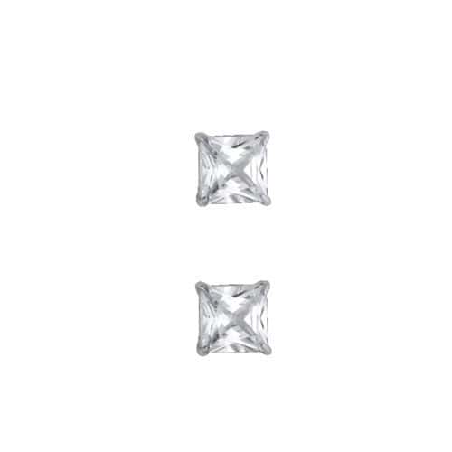 14K White Gold 6mm SQ Basket Stud Earrings w/Silicone
