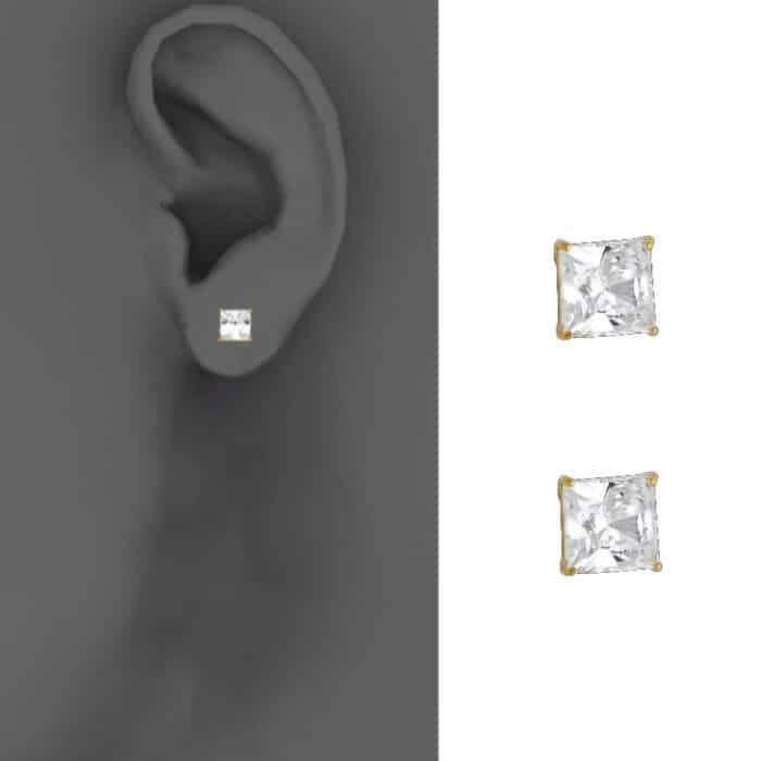 14K Yellow Gold 6mm SQ Basket Stud Earrings w/Silicone - Image 3