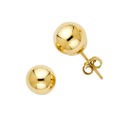 14K Yellow Gold 8mm Stud Ball Earrings w/Push