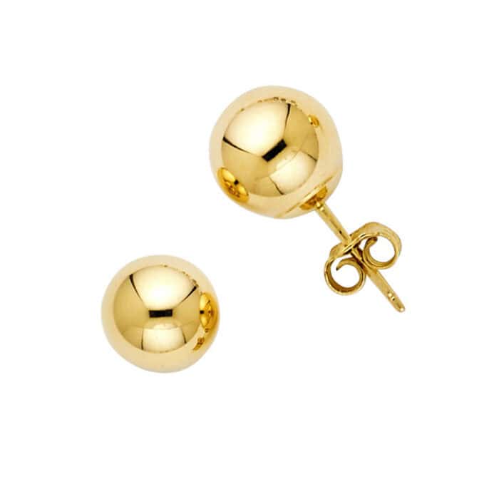 14K Yellow Gold 7mm Stud Ball Earrings w/Push