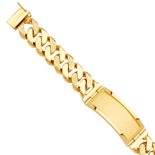 14K Yellow Gold Solid Link ID Bracelet - 9.5"