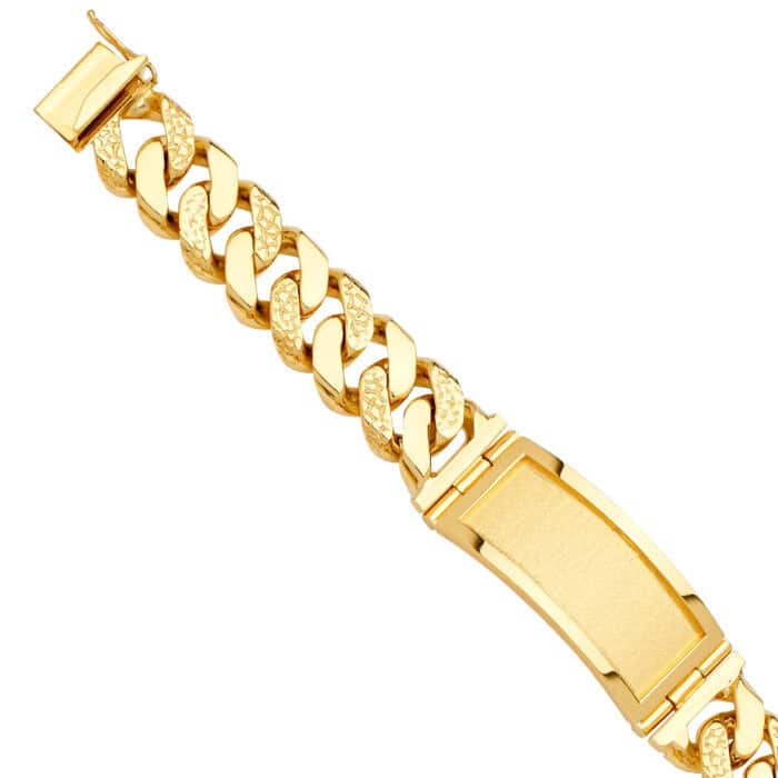14K Yellow Gold Solid Link ID Bracelet - 9.5"