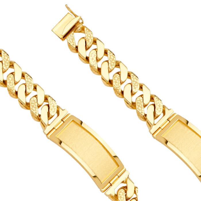 14K Yellow Gold Solid Link ID Bracelet - 9.5" - Image 2