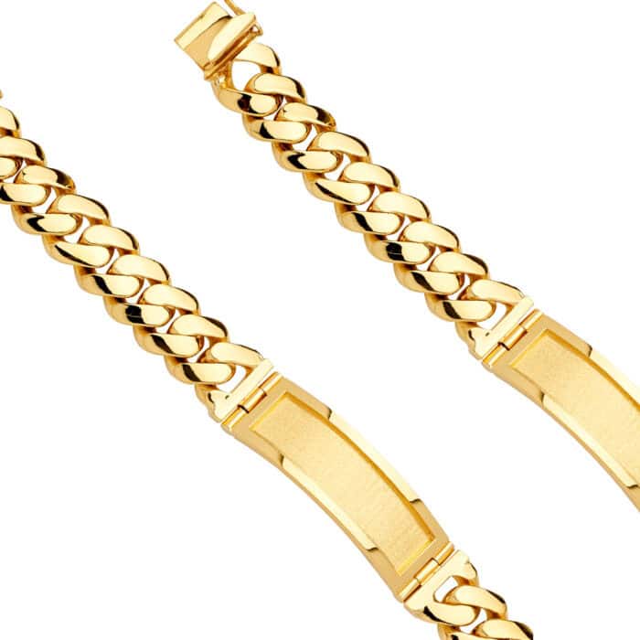 14K Yellow Gold Solid Link ID Bracelet - 9" - Image 2
