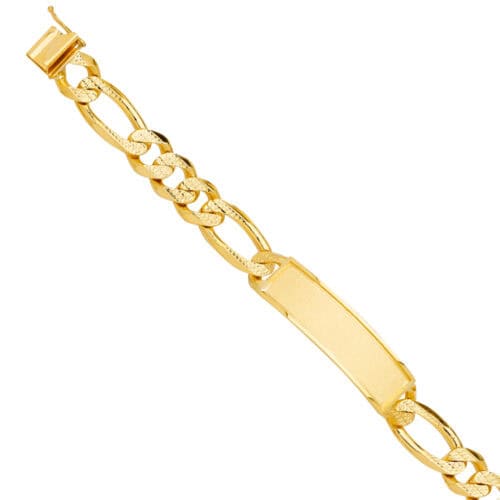 14K Yellow Gold Solid Link ID Bracelet - 9"