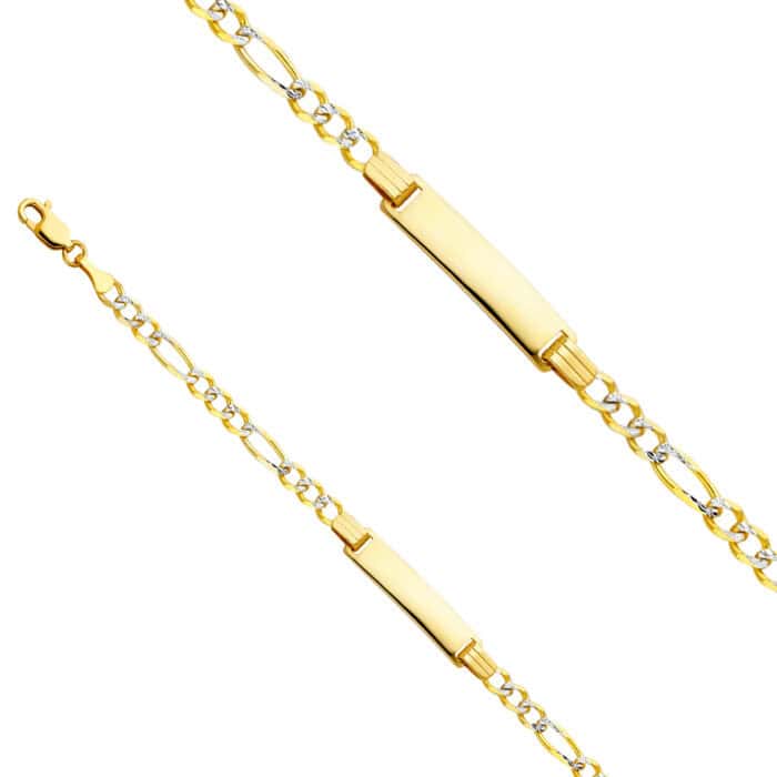 14K Two Tone Gold Figaro 3+1 WP Baby ID Bracelet - 6" - Image 2