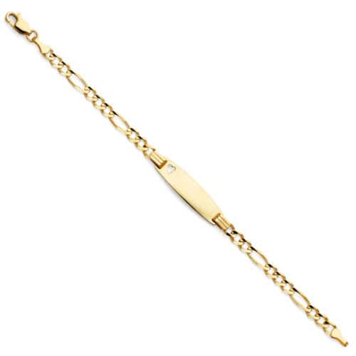 14K Yellow Gold Figaro 3+1 Oval Baby ID Bracelet - 6"