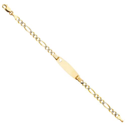 14K Yellow Gold Figaro 3+1 WP Oval Baby ID Bracelet - 6"