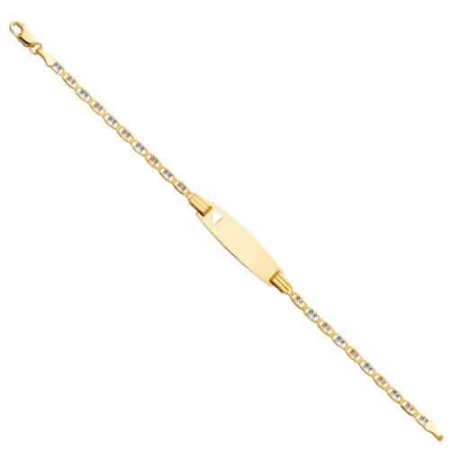 14K Tri Color Gold Valentino Diamond Cut Oval Baby ID Bracelet - 6"