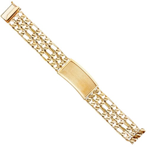 14K Yellow Gold 3L Nugget Figaro Link ID Bracelet - 9"
