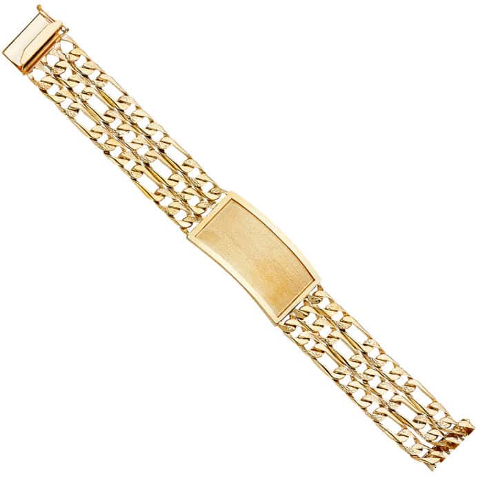 14K Yellow Gold 3L Nugget Figaro Link ID Bracelet - 9"
