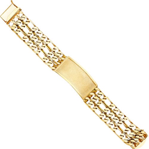 14K Yellow Gold 3L Figaro Link ID Bracelet - 9"