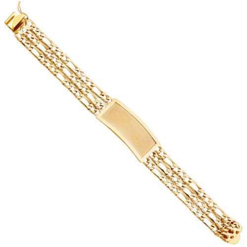 14K Yellow Gold 3L Light Nugget Figaro Link ID Bracelet - 8.5"
