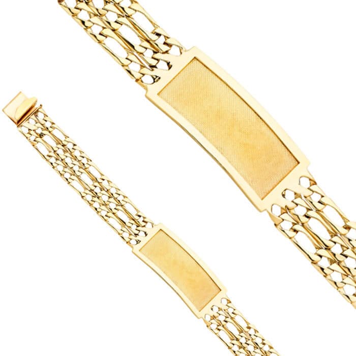 14K Yellow Gold 3L Light Figaro Link ID Bracelet - 8.5" - Image 2