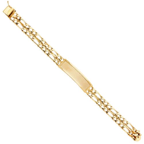14K Yellow Gold 2L Light Figaro Link ID Bracelet - 8.5"