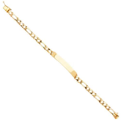 14K Yellow Gold Light Nugget Figaro Link ID Bracelet - 8"