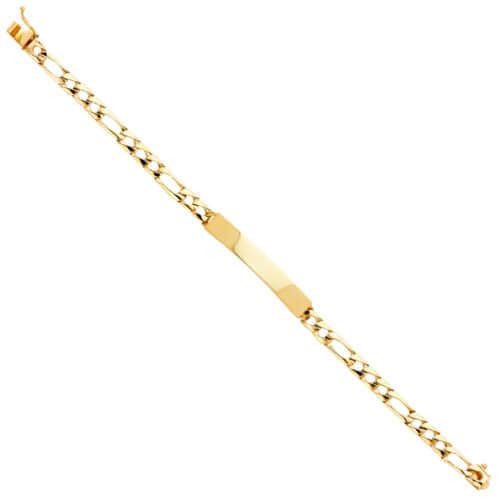 14K Yellow Gold Light Figaro Link ID Bracelet - 8"