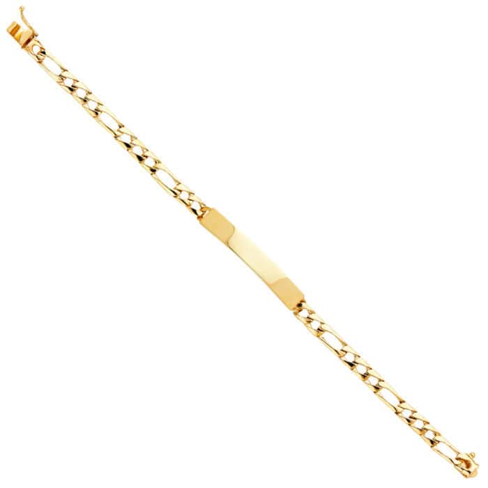 14K Yellow Gold Light Figaro Link ID Bracelet - 8"