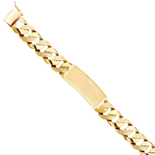 14K Yellow Gold Nugget Cuban Link ID Bracelet - 9"