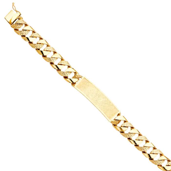 14K Yellow Gold Nugget Cuban Link ID Bracelet - 9"