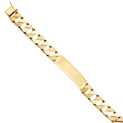 14K Yellow Gold Nugget Cuban Link ID Bracelet - 8.5"