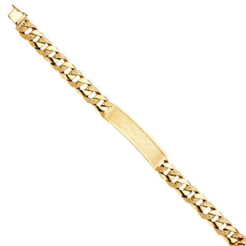 14K Yellow Gold Nugget Cuban Link ID Bracelet - 8.5"