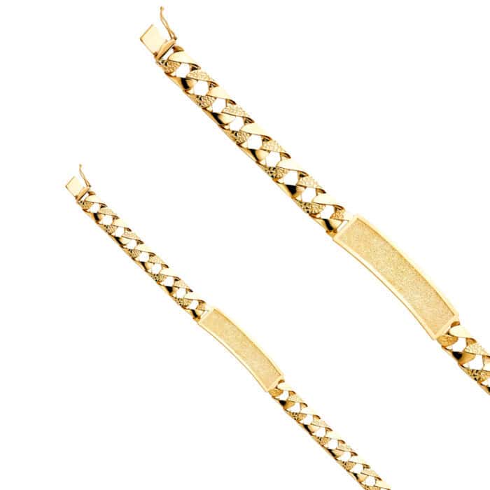 14K Yellow Gold Nugget Cuban Link ID Bracelet - 8.5" - Image 2