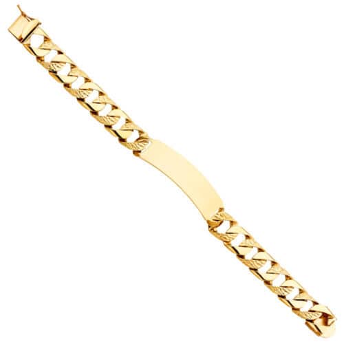 14K Yellow Gold Nugget Cuban Link ID Bracelet - 8.5"