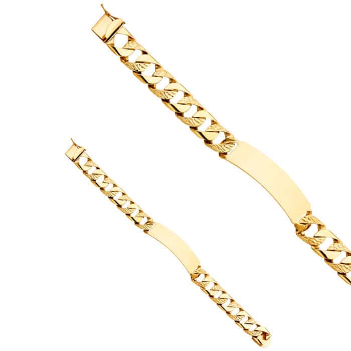 14K Yellow Gold Nugget Cuban Link ID Bracelet - 8.5" - Image 2