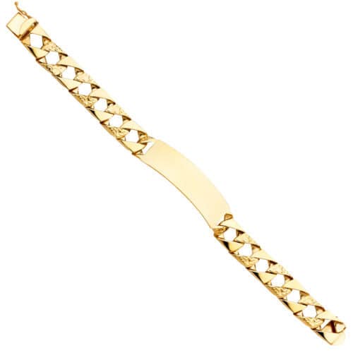 14K Yellow Gold Nugget Cuban Link ID Bracelet - 8.5"