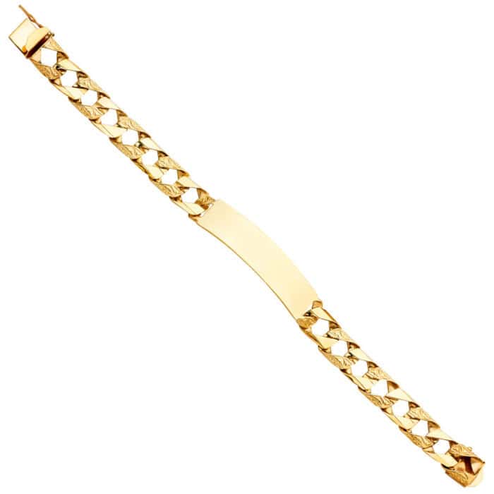14K Yellow Gold Nugget Cuban Link ID Bracelet - 8.5"