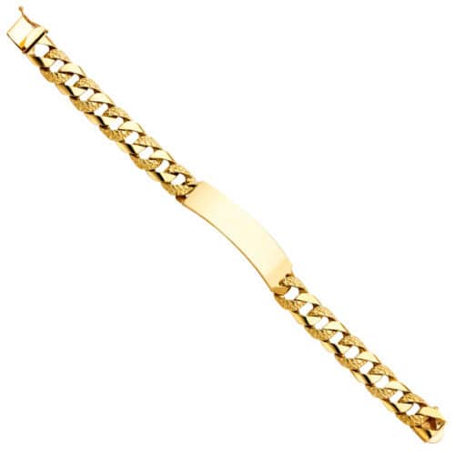 14K Yellow Gold Nugget Cuban Link ID Bracelet - 8.5"