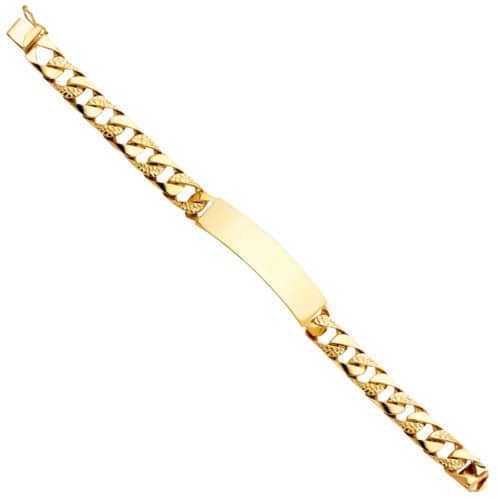 14K Yellow Gold Nugget Cuban Link ID Bracelet - 8.5"