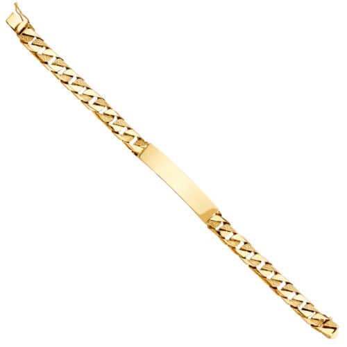 14K Yellow Gold Nugget Cuban Link ID Bracelet - 8.5"