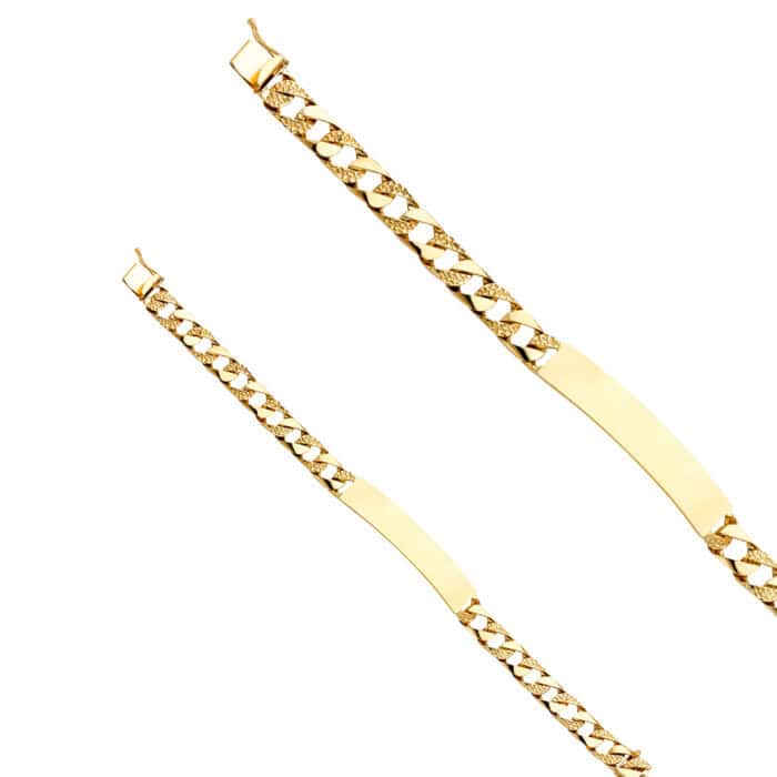 14K Yellow Gold Nugget Cuban Link ID Bracelet - 8.5" - Image 2