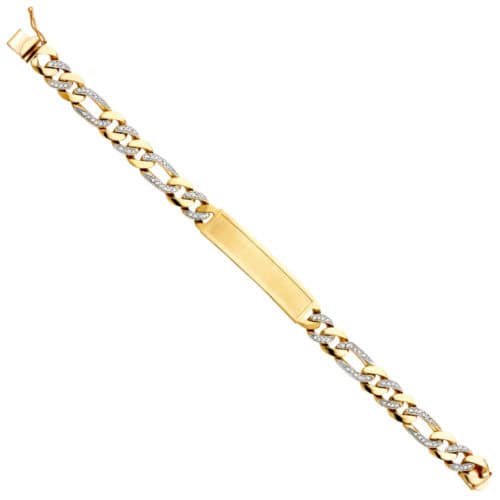 14K Yellow Gold Cubic Zirconia Figaro Link ID Bracelet - 8.5"