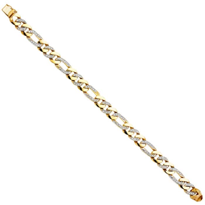 14K Yellow Gold Cubic Zirconia Figaro Link Bracelet - 8.5"